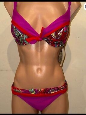 Becca Pink & Red Bikini Set size L NWT